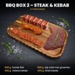 BBQ BOX 2 – Steak & Kebab voor 4 personen: halal BBQ-pakket met runds filet, Adana kebab, kip saté met groenten en sirali kebab