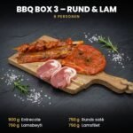 BBQ BOX 3 – Rund & Lam voor 6 personen: halal BBQ-pakket met entrecote, lamsbeyti, runds saté en lamsfilet