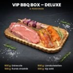 VIP BBQ BOX – Deluxe voor 4 personen: halal BBQ-pakket met entrecote, runds shashlik, lamskoteletten en kip saté